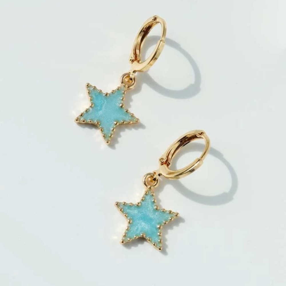 BOGO Star Huggies Earrings Drop Jewelry Gold Blue